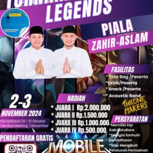 Pendaftaran Turnament Mobile Legend Piala Zahir-Aslam Diperpanjang Hingga 31 Oktober 2024