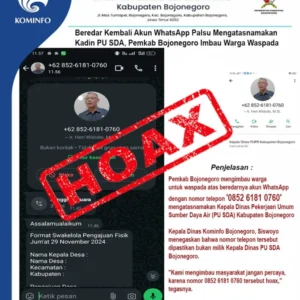 Pemkab Bojonegoro Imbau Warga Waspada Akun WhatsApp Palsu Mengatasnakan Kadin PU-SDA