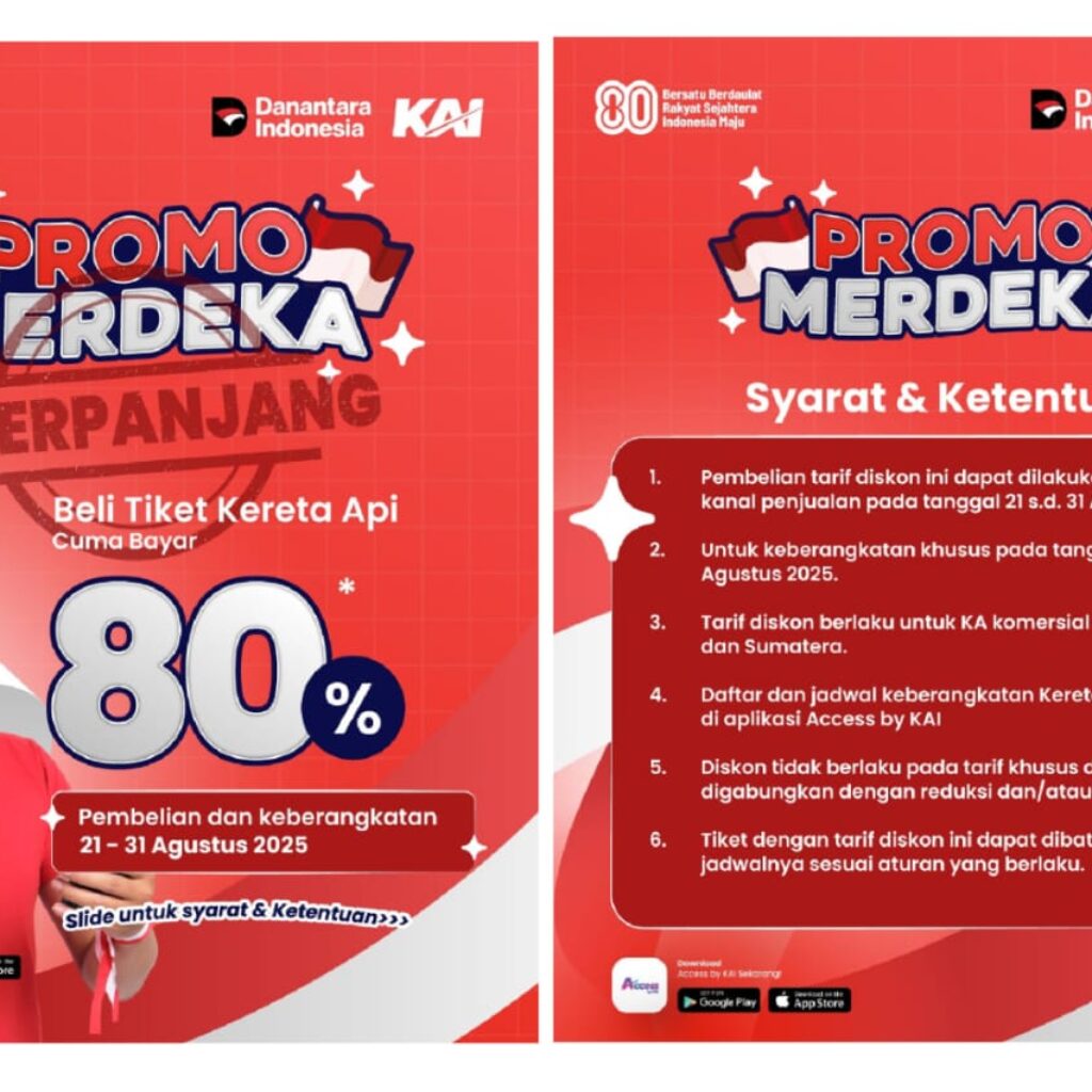 Perpanjang Program Promo Merdeka, dapatkan Tiket KA dengan Potongan Harga 20 Persen