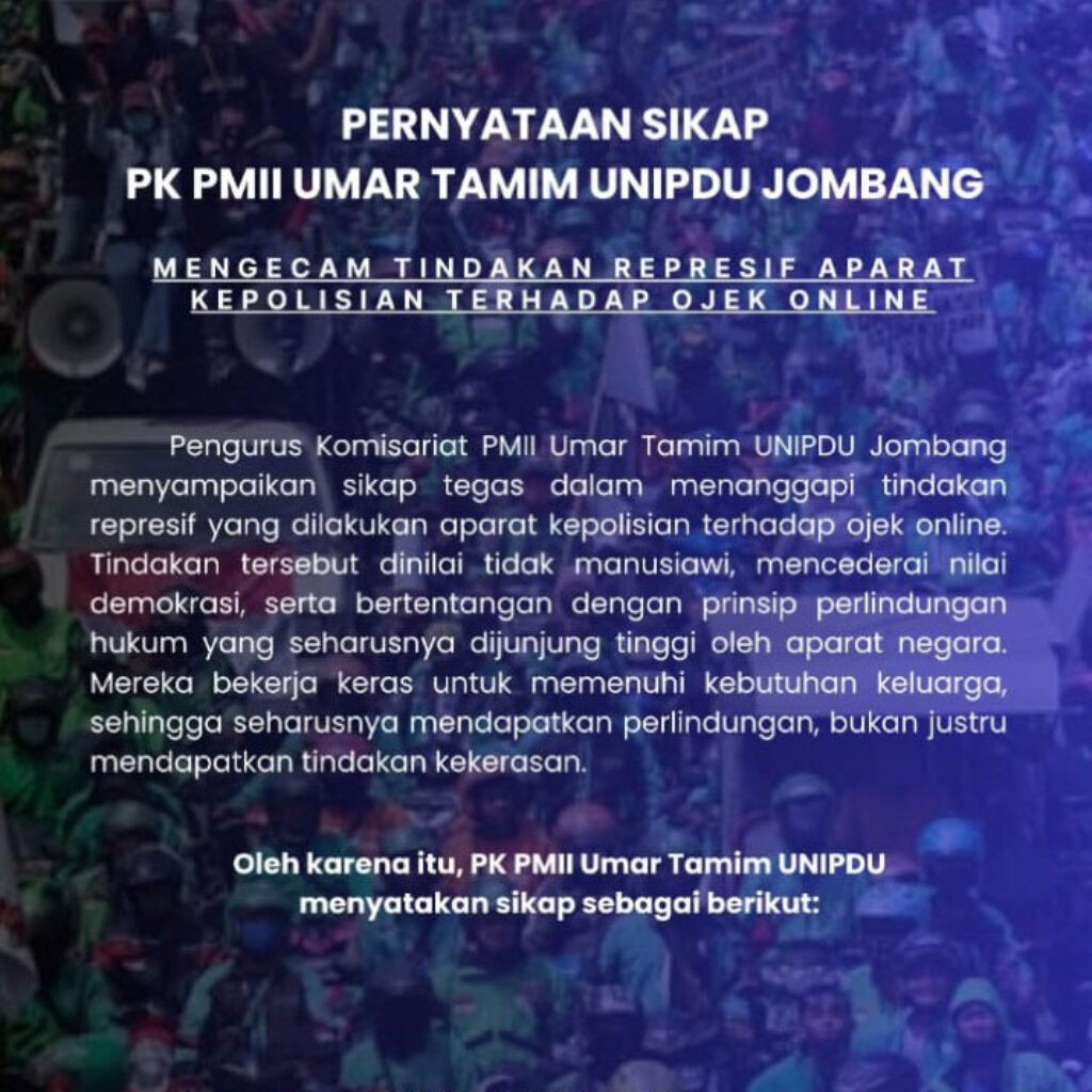 PMII UNIPDU Jombang Kecam Kekerasan Aparat Terhadap Ojek Online