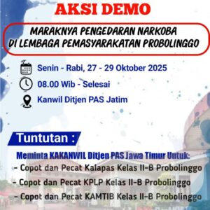 Gelar Aksi, AMI Desak Kanwil Ditjen PAS Jatim Copot Pejabat Lapas Probolinggo Terkait Maraknya Peredaran Narkoba