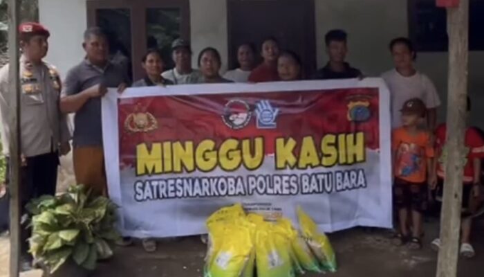 Satresnarkoba Polres Batu Bara Gelar “Minggu Kasih”, Berbagi Sembako dan Sosialisasi Bahaya Narkoba